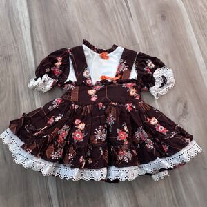 Vtg Martha's Miniatures Brown Floral Puff Sleeve Dress Toddler Girls t2